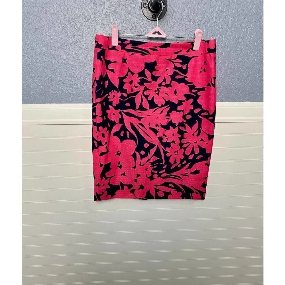 J. Crew Navy/Pink Floral Pencil Skirt